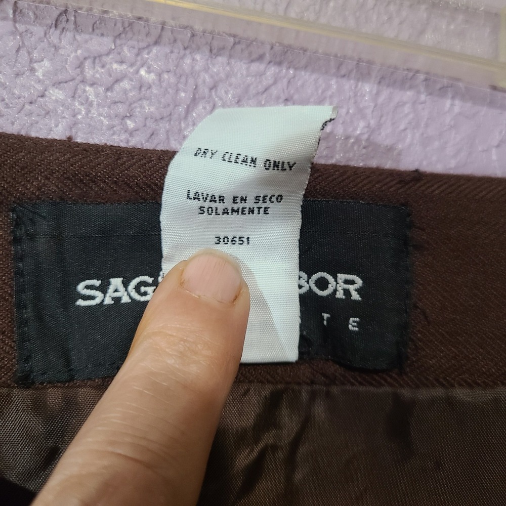 Vintage Sag Harbor Brown Plaid Lined Fringe Blanket Wrap Skirt 8 Petite - Picture 6 of 7
